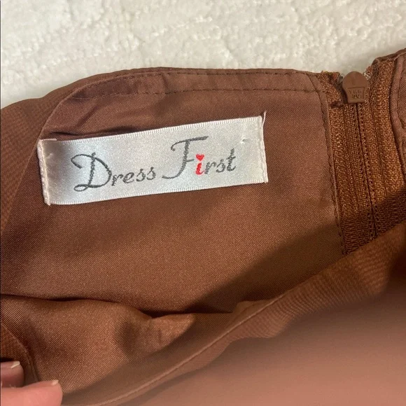 Vintage Dress First brown flare layered short cap sleeves covered buttons retro - Picture 3 of 12